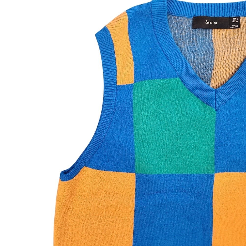Bershka Mens checkered sweater vest sz M - Picture 5 of 6